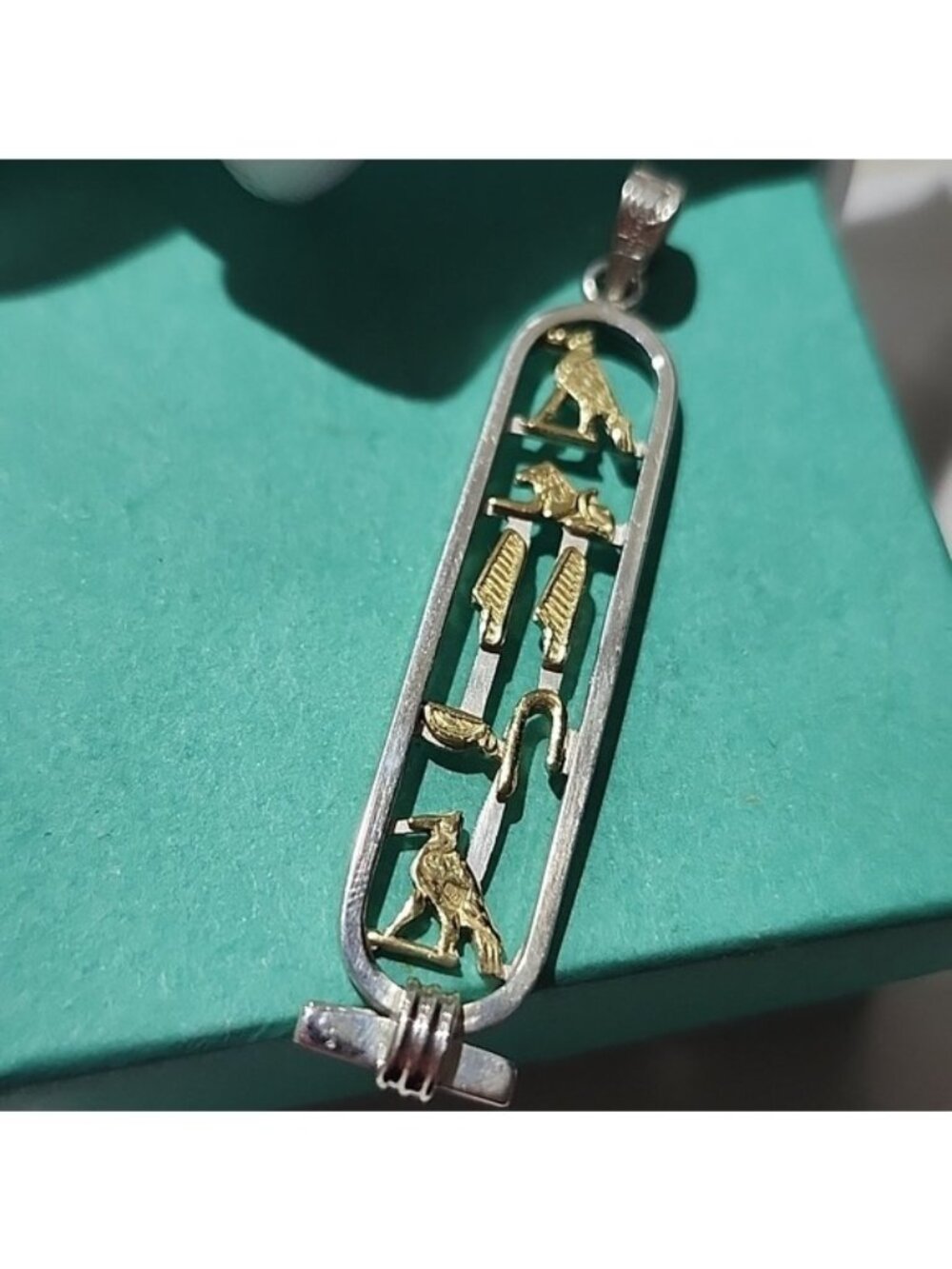 Egyptian Hieroglyphs ALEXA name Cartouche Pendant Sterling Silver & 14k